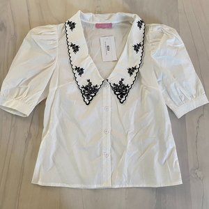 Embroidered Puff Sleeve Blouse